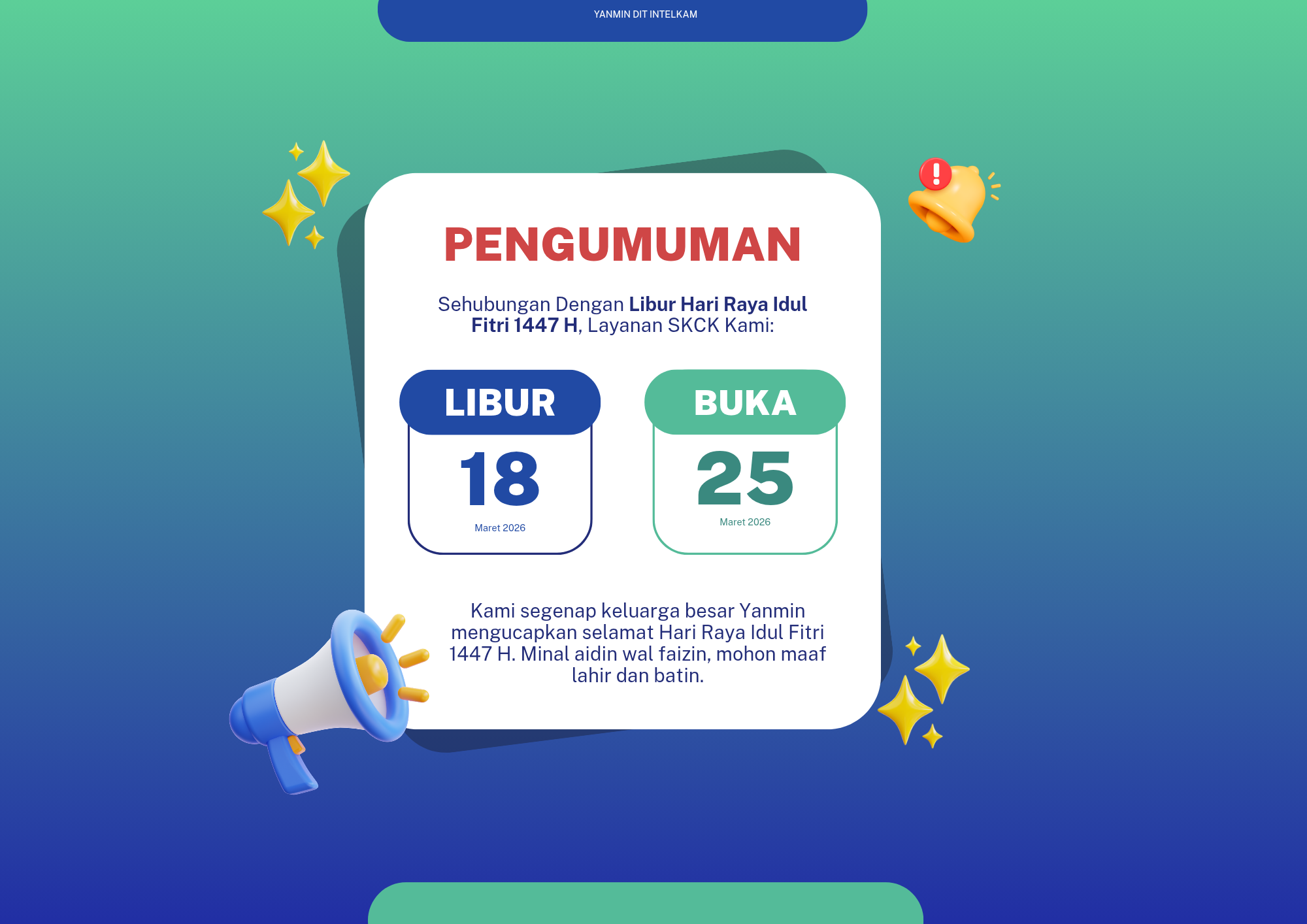Pengumuman Libur Operasional Hari Suci Nyepi (Saka 1948) & Idul Fitri 1447 H